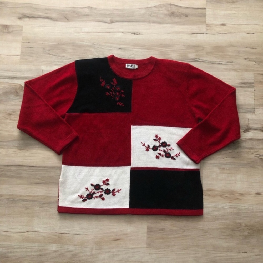 Vintage Goldie Floral Red and Black Bold Long Sleeve Tee
